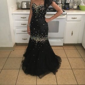 Black mermaid silver gem/rhinestone long promdress